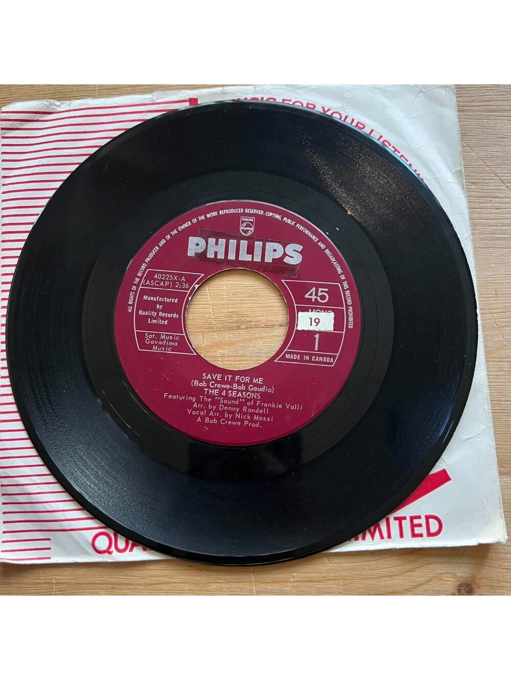 The 4 Seasons - Save it for Me/Funny Face 45rpm VG+ R91